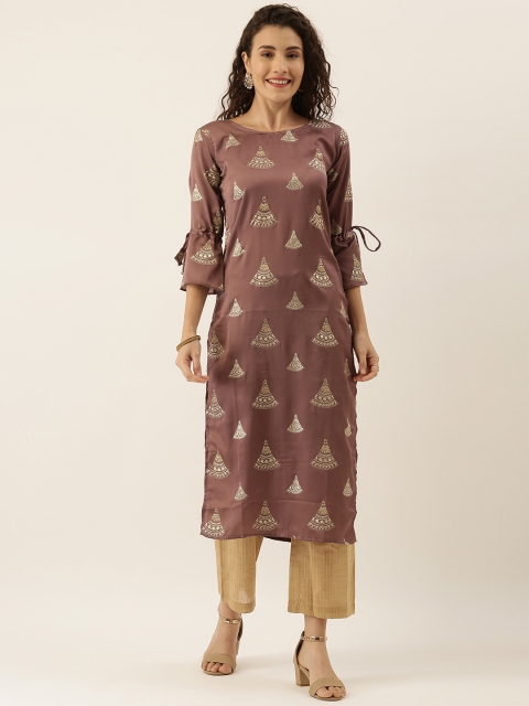 

Tikhi Imli Women Taupe & Golden Printed Straight Kurta