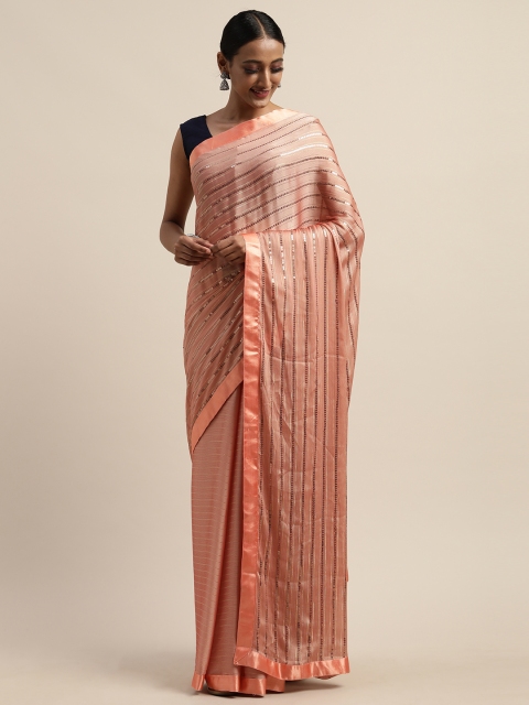 

Tikhi Imli Peach-Coloured Sequin Striped Poly Crepe Saree