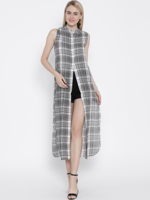 

Tokyo Talkies Grey Checked Maxi Pure Cotton Top