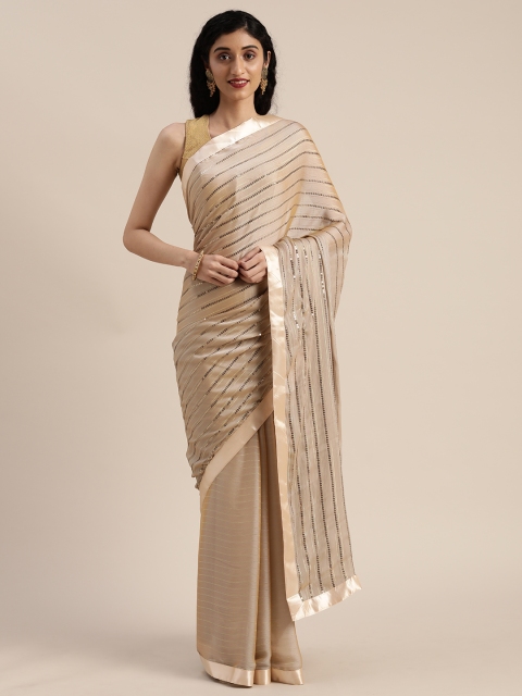 

Tikhi Imli Beige Sequin Striped Poly Crepe Saree