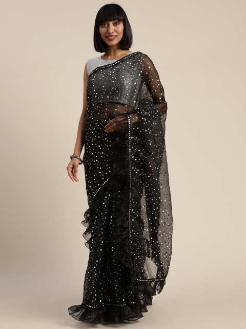 

Tikhi Imli Black & Silver-Toned Organza Embellished Saree