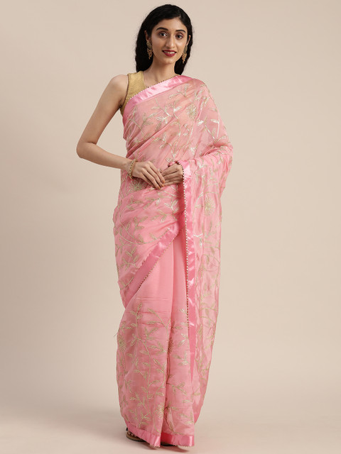 

Tikhi Imli Pink Gotta Patti Embroidered Organza Saree