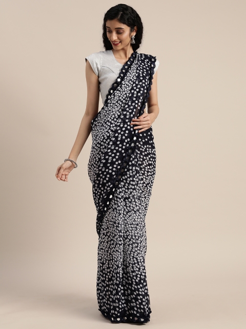 

Tikhi Imli Navy Blue & White Poly Georgette Polka Dot Printed Saree