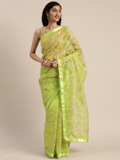 

Tikhi Imli Olive Green Gotta Patti Embroidered Organza Saree