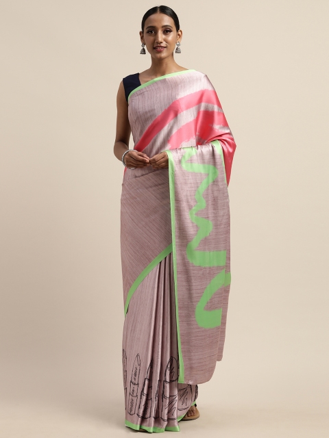 

Tikhi Imli Taupe & Green Poly Crepe Printed Saree