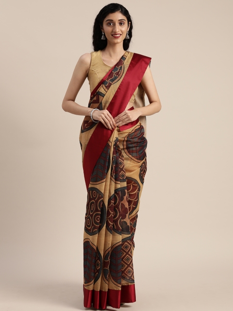 

Tikhi Imli Beige & Maroon Pure Cotton Printed Saree