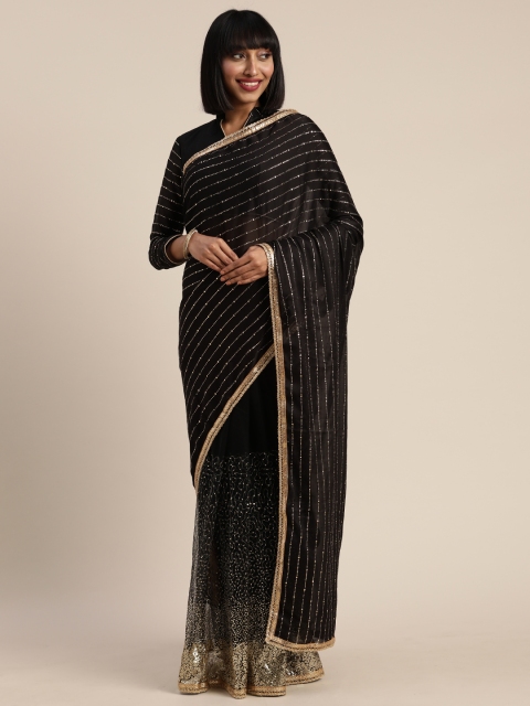 

Tikhi Imli Black & Gold-Toned Net Embellished Saree