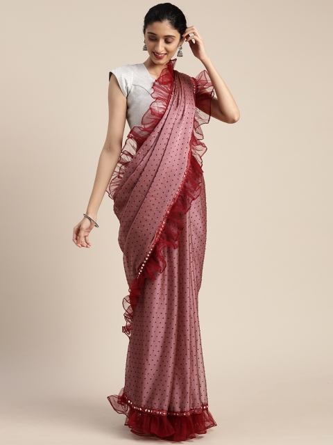 

Tikhi Imli Maroon Woven Design Poly Crepe Saree