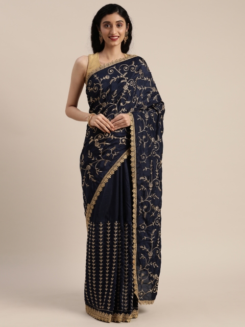 

Tikhi Imli Navy Blue & Gold-Toned Art Silk Embroidered Saree