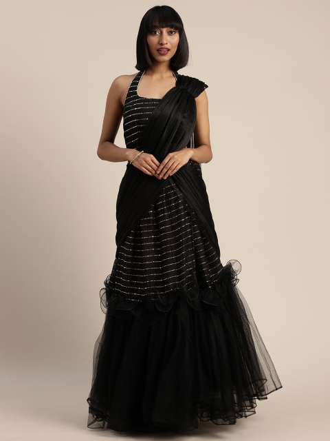 

Tikhi Imli Black & Silver-Toned Poly Crepe Embellished Ready To Wear Saree