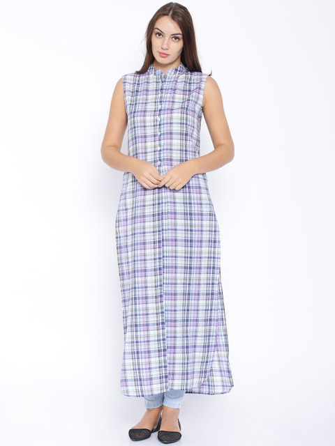 

Tokyo Talkies White & Purple Checked Maxi Top