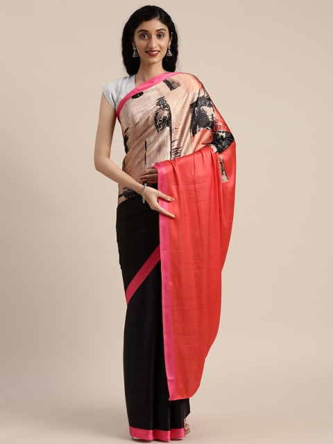 

Tikhi Imli Black & Coral Poly Crepe Printed Saree