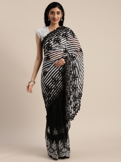 

Tikhi Imli Black & White Net Striped Saree