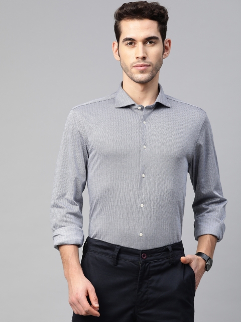 

Blackberrys Men Grey & Navy Slim Fit Woven Design Smart Casual Shirt