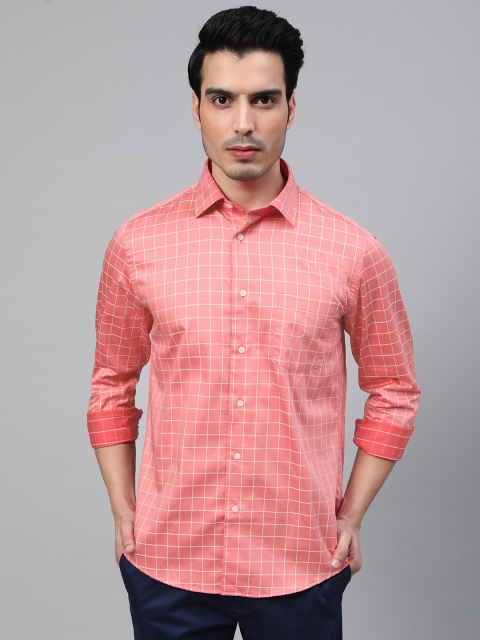

Blackberrys Men Coral Pink & Yellow Slim Fit Checked Casual Shirt
