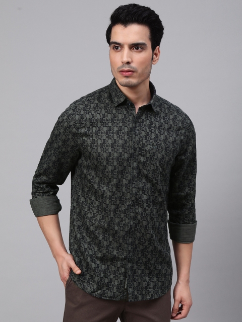 

Blackberrys Men Navy Blue & Charcoal Grey Slim Fit Printed Casual Shirt