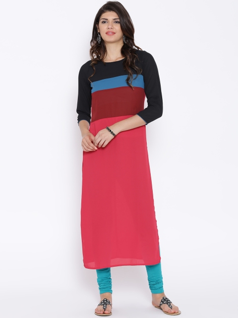 

Vishudh Pink Polyester Colourblocked Sheer Kurta