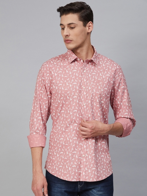 

Blackberrys Men Peach-Coloured & White Slim Fit Conversational Print Casual Shirt