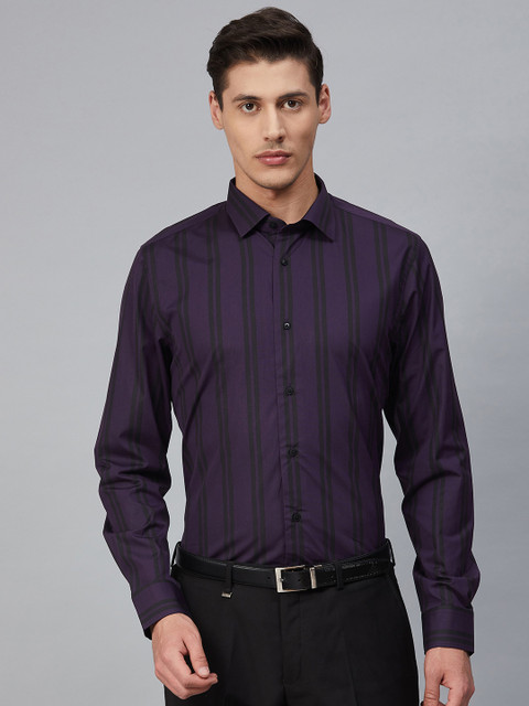 

Blackberrys Men Purple & Black Slim Fit Striped Formal Shirt