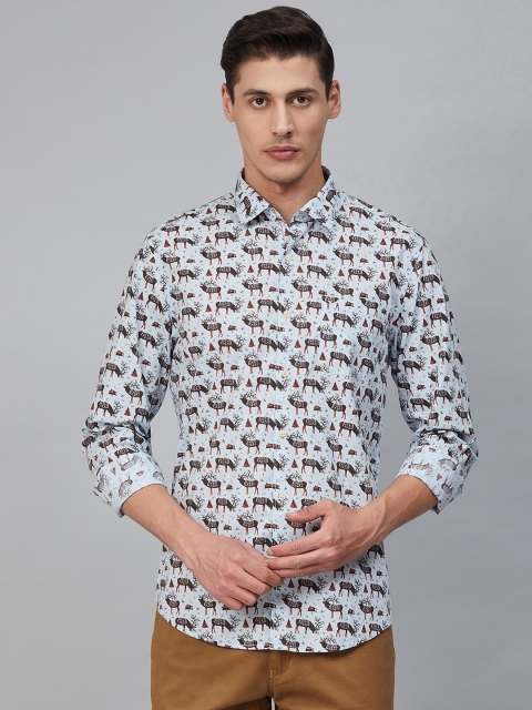 

Blackberrys Men Blue & Brown Slim Fit Reindeer Print Casual Shirt