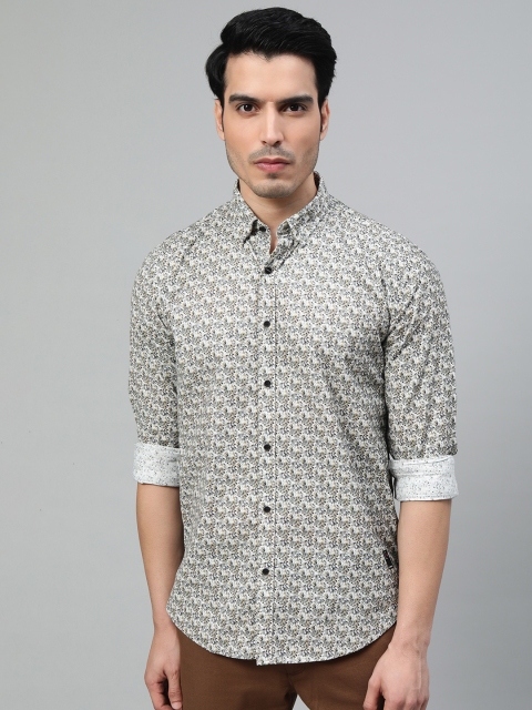 

Blackberrys Men White & Grey Corduroy Micro Ditsy Floral Print Slim Fit Shirt