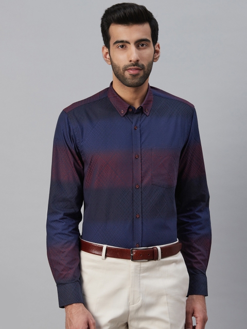 

Blackberrys Men Navy & Red Slim Fit Self-Design Detail Colourblocked Smart Casual Shirt, Navy blue