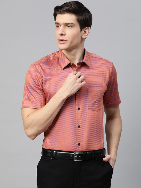

Blackberrys Men Rust Orange & Blue Lord Of Giza Slim Fit Ditsy Self Design Formal Shirt