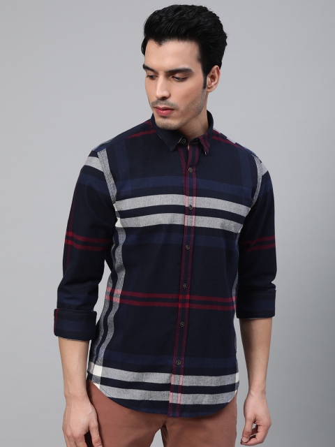 

Blackberrys Men Navy Blue & Grey Checked Slim Fit Shirt