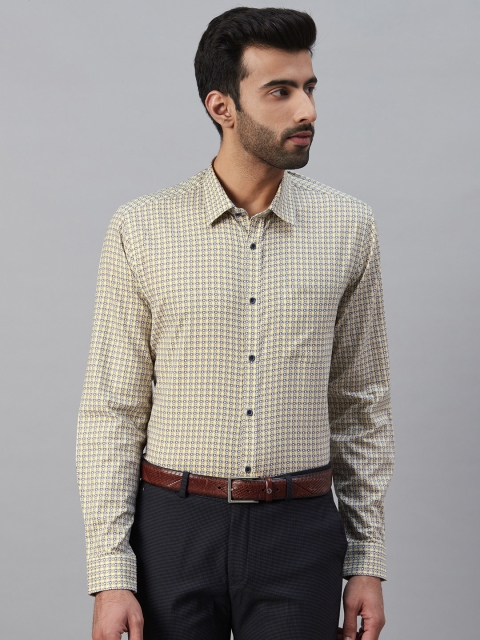 

Blackberrys Men Yellow & Blue Slim Fit Printed Semiformal Shirt