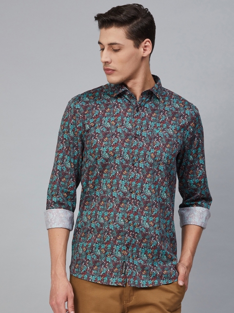 

Blackberrys Men Brown & Sea Green Slim Fit Tropical Print Casual Shirt