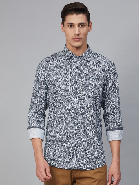 

Blackberrys Men White & Navy Blue Slim Fit Tribal Print Casual Shirt