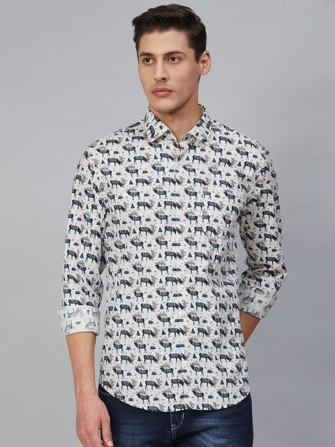 

Blackberrys Men White & Navy Blue Slim Fit Reindeer Print Casual Shirt