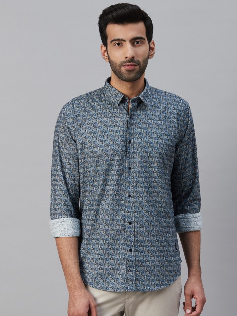 

Blackberrys Men Blue & Beige Slim Fit Corduroy Printed Casual Shirt