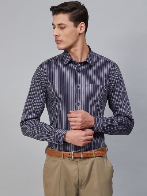 

Blackberrys Men Navy Blue & White Slim Fit Wrinkle Free Striped Formal Shirt