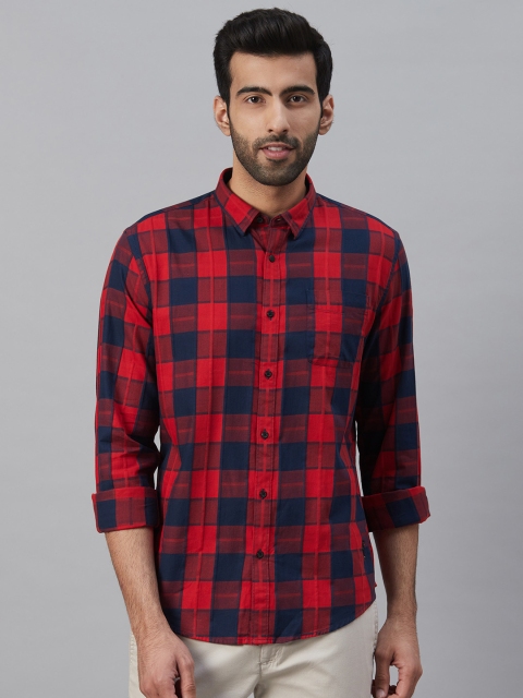 

Blackberrys Men Red & Navy Blue Slim Fit Self-Checked Casual Shirt