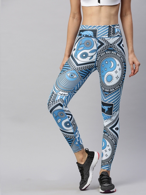 

Nike Women Blue & White AS W NK ONE T 7/8 TKYO Printed Dri-Fit Knitted Training Tights