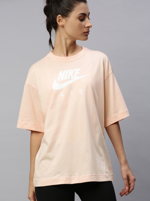 

Nike Women Peach-Coloured Printed Round Neck AS NSW AIR SS BF T-shirt