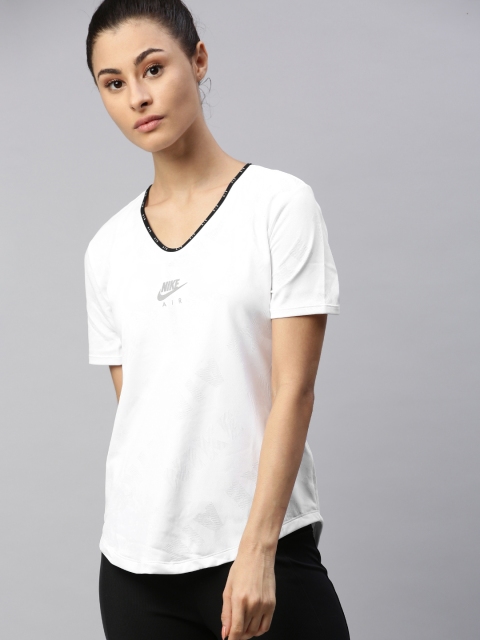 

Nike Women White AS W NK AIR Solid Styled Back Running Top with Printed Detailing