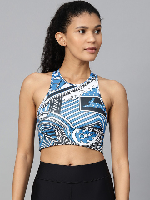

Nike Women Blue & White Printed AS Swoosh Hi Nck Pad Sports Bra CJ4346-435
