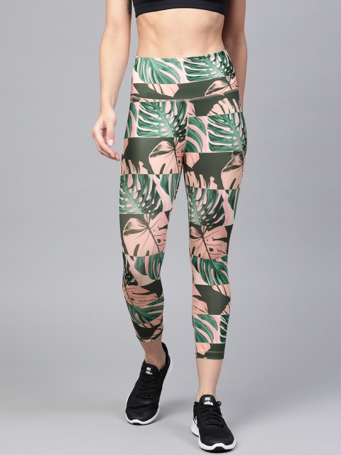 

Nike Women Pink & Green Tropical Print Fast Cropped Running Tights