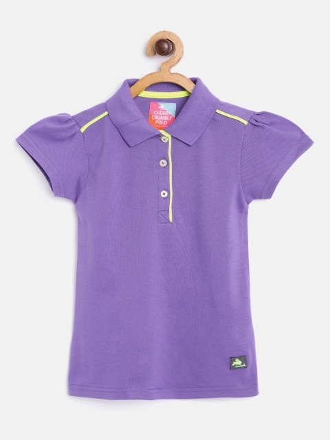 

Cherry Crumble Girls Purple Solid Polo Collar T-shirt
