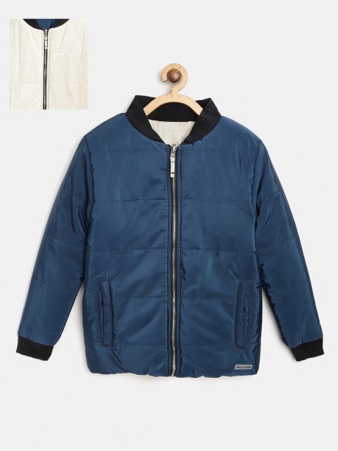 

Cherry Crumble Kids Teal Blue & Off-White Solid Reversible Padded Jacket