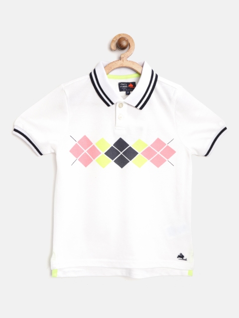 

Cherry Crumble Boys White Printed Polo Collar T-shirt