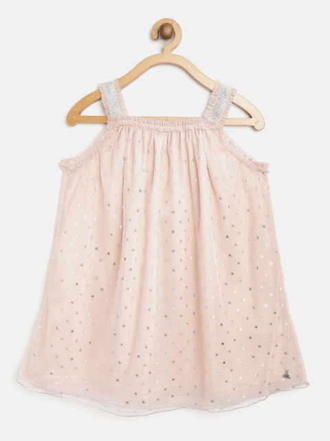 

Cherry Crumble Girls Peach-Coloured & Silver-Toned Embellished A-Line Dress