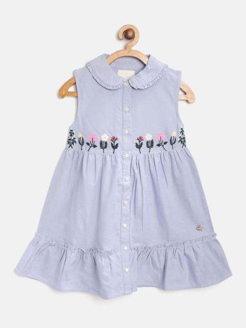 

Cherry Crumble Girls Blue & Green Solid A-Line Dress with Embroidered Detail