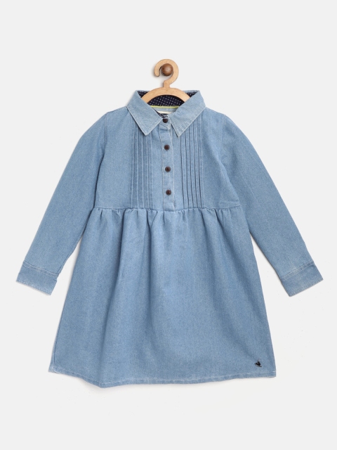 

Cherry Crumble Girls Blue Solid Denim A-Line Dress