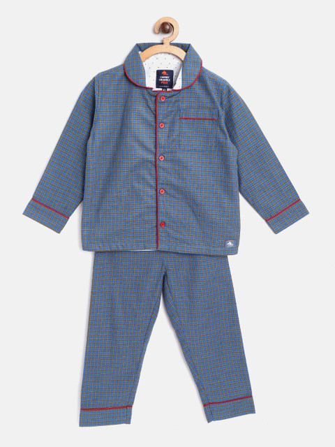 

Cherry Crumble Kids Blue & Olive Green Checked Night Suit
