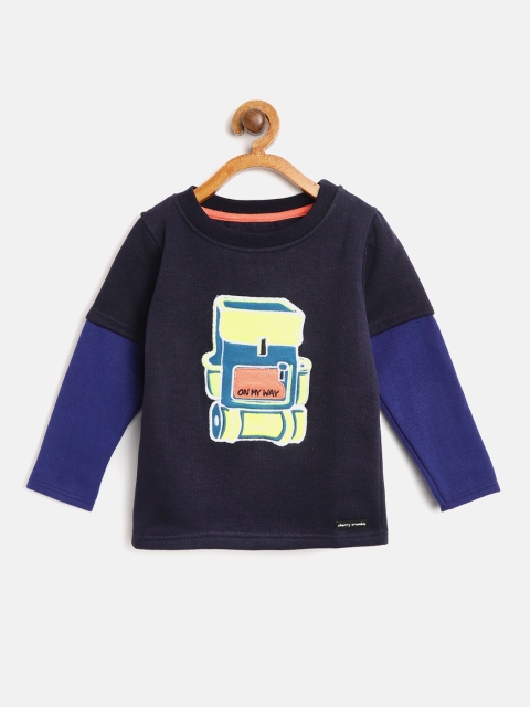 

Cherry Crumble Boys Navy Blue & Fluorescent Green Backpack Applique Sweatshirt