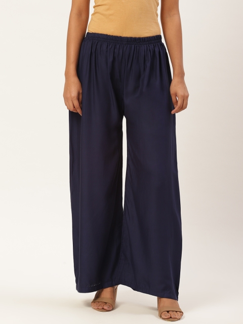 

Vastraa Fusion Women Navy Blue Solid Wide Leg Palazzos