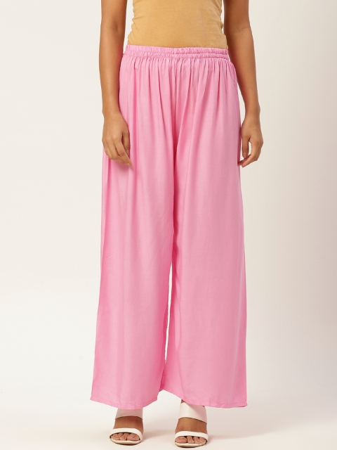 

Vastraa Fusion Women Pink Solid Wide Leg Palazzos